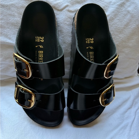 Birkenstock Black and Gold Sandals with Contoured Footbed - Picture 6 of 8